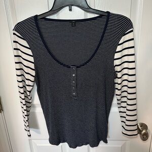 J.Crew Womens M Scoopneck Henley Striped Navy White Normcore Everyday Timeless